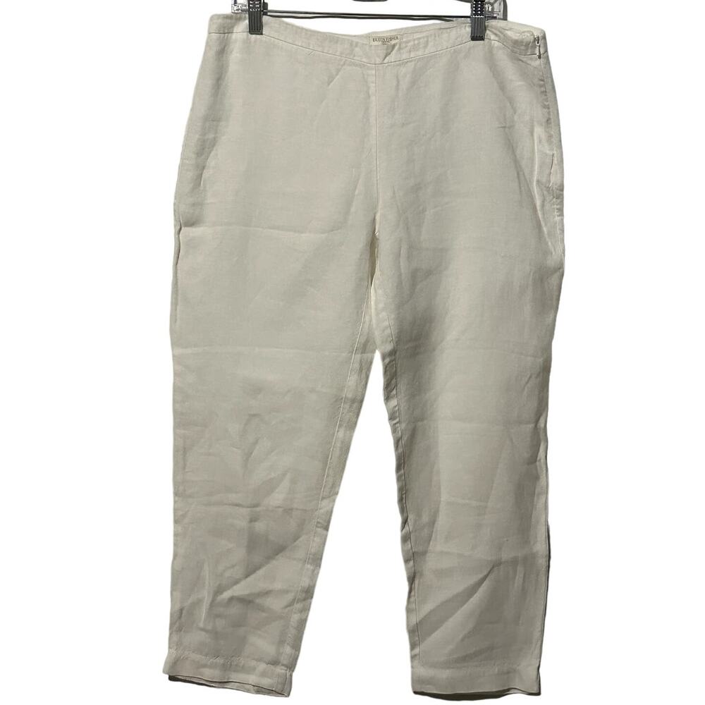 Eileen Fisher 100% Linen Taper Leg Cropped Pant Women's Sz Petite Large Zipper